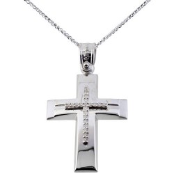 Λευκόχρυσος βαπτιστικός σταυρός Κ14 με αλυσίδα